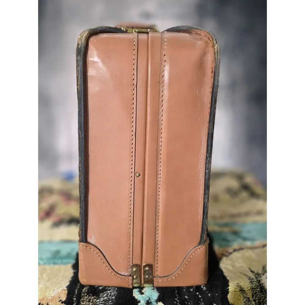 Vintage Brooks Brothers Tan Leather Suitcase Carry-On Travel Case Hard Shell